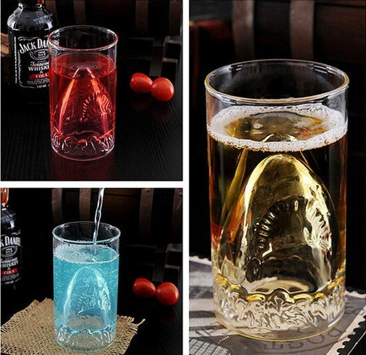 Transparent Glass Cup Shark Glass Wine Milk Tea Water Breakfast Cup Mugs Double-layer Bar Wine Drinkware