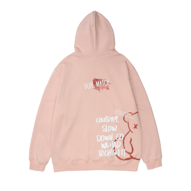 Bear Print Hooded Sweatshirt Men