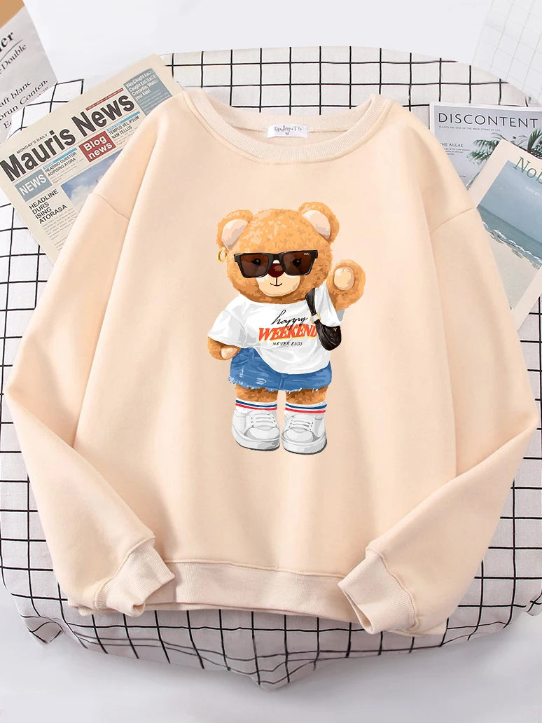 A Cute Young Teddy Bear Sweatshirt Women Oversized