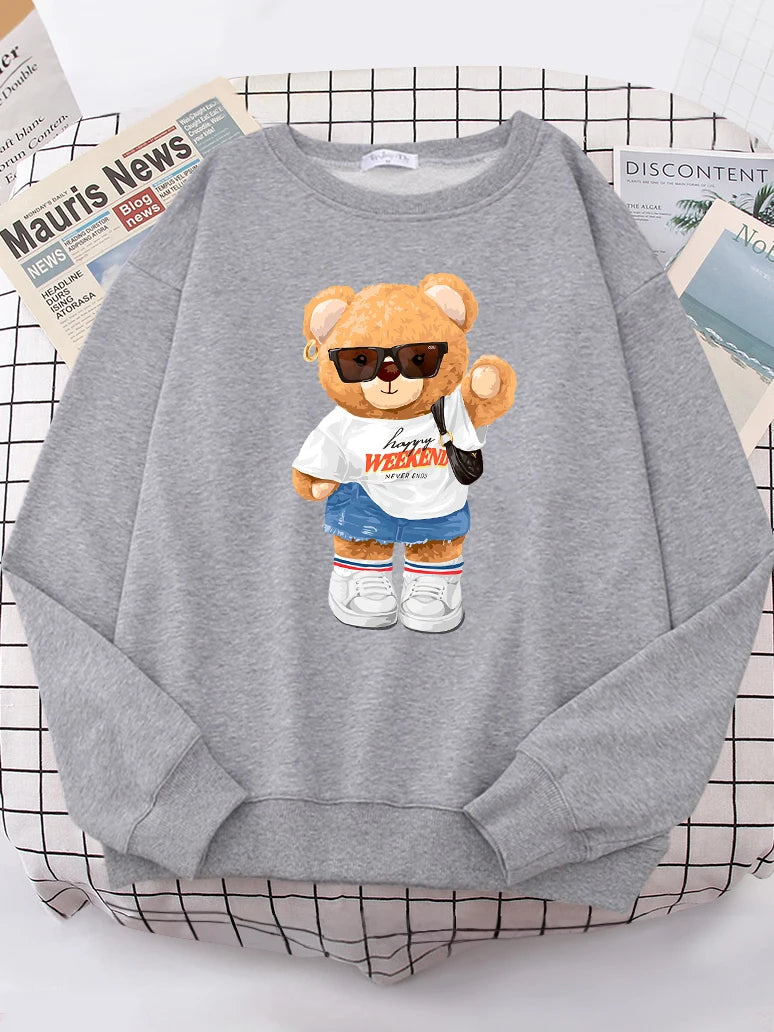 A Cute Young Teddy Bear Sweatshirt Women Oversized