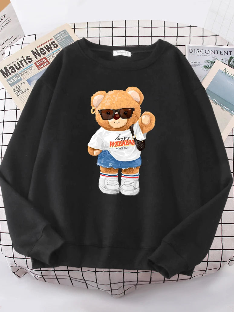 A Cute Young Teddy Bear Sweatshirt Women Oversized