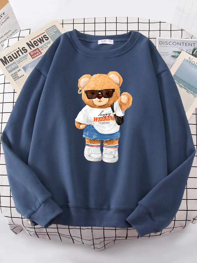 A Cute Young Teddy Bear Sweatshirt Women Oversized